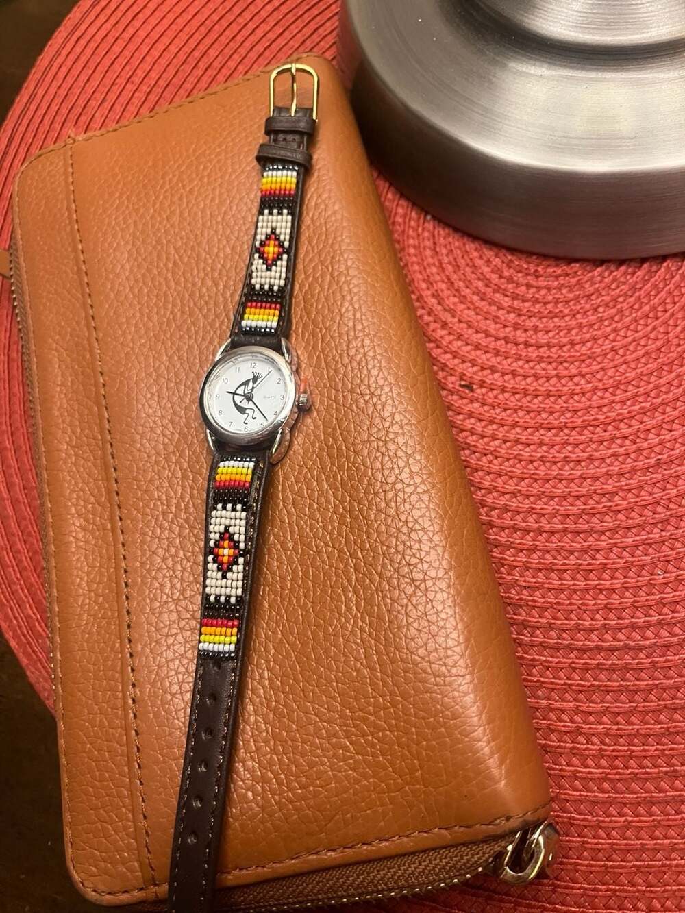 Aztec Kokopelli Tribal Design Quartz Cow Skin Wrist Watch